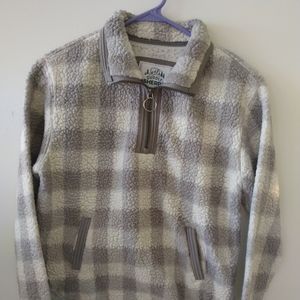 Grey and white cuddly Sherpa girls 14/16 pullover hoodie